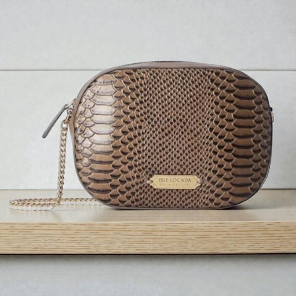 Isle Locada By Hidesign Snakeskin Crossbody Dark Taupe Small